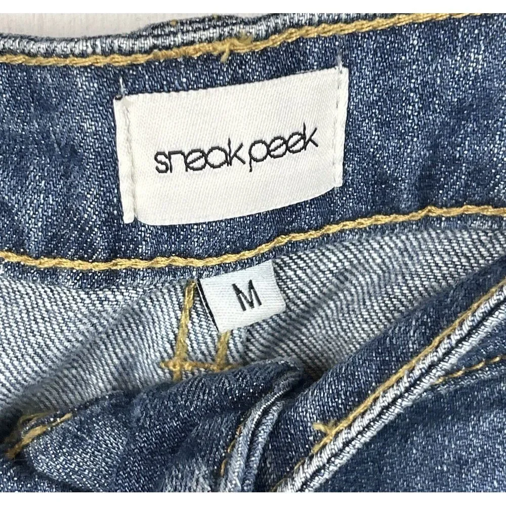 Sneak Peak Womens Medium Blue Relaxed‎ Straight Leg Cuffed Distressed Jeans NWT